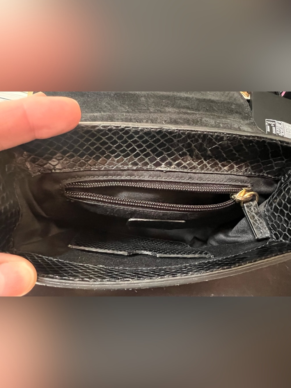 LK Bennett Kay Shoulder Bag - Black Snake with Metal strap & accents - Picture 5 of 7